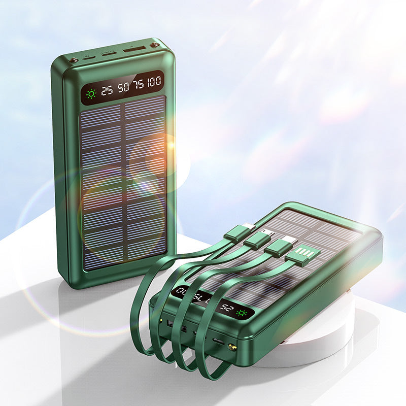 Solar-powered power bank with intelligent power display and multifunctional charging cables Bowlift