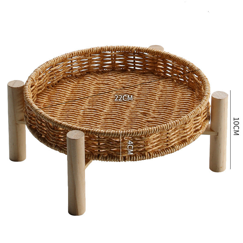Handwoven Decorative Tabletop Basket with Wooden Legs Bowlift
