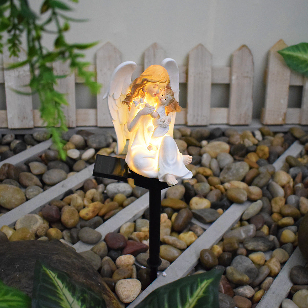 Decorative Solar Garden Stake Statue Resin Girl Figurine With Integrated Solar LED And Weatherproof Spike Bowlift