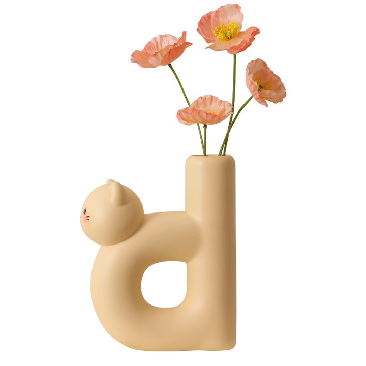Ceramic Sculptural Cat Letter H Bud Vase With Tubular Mouth Minimalist Tabletop Decor