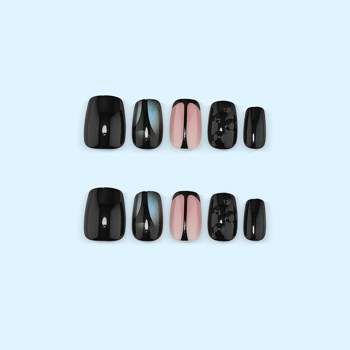Artificial nails with elegant black and pastel accent design Bowlift