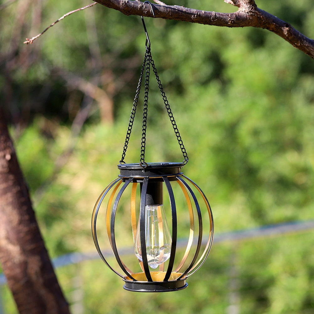 Vintage Hanging Metal Lantern Pendant With Edison-Style Bulb Cage And Adjustable Chain Bowlift