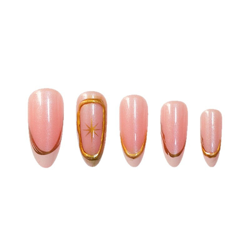 Premium Glittering French Tip Press-On Nails with Gold Accents Bowlift