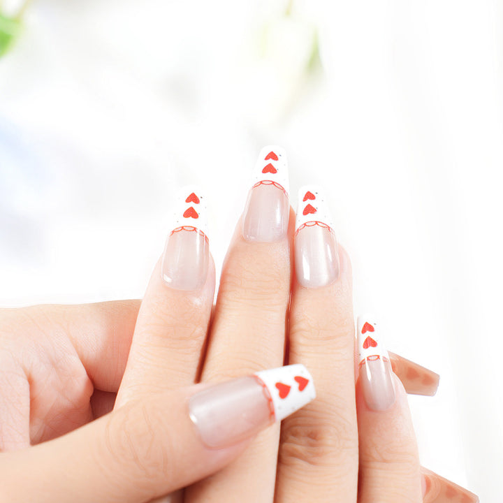 Romantic Heart-Themed Press-On Nail Set Bowlift
