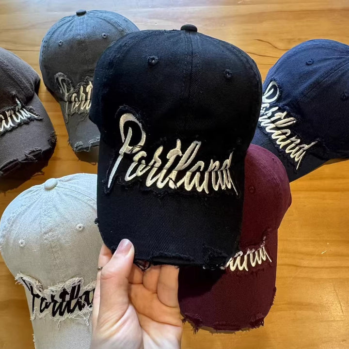 Unisex Distressed Denim Baseball Cap Bowlift
