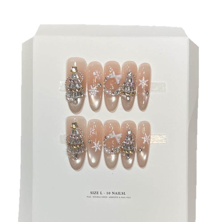 Glittery Press-On Nail Art Set with Snowflake Design Bowlift