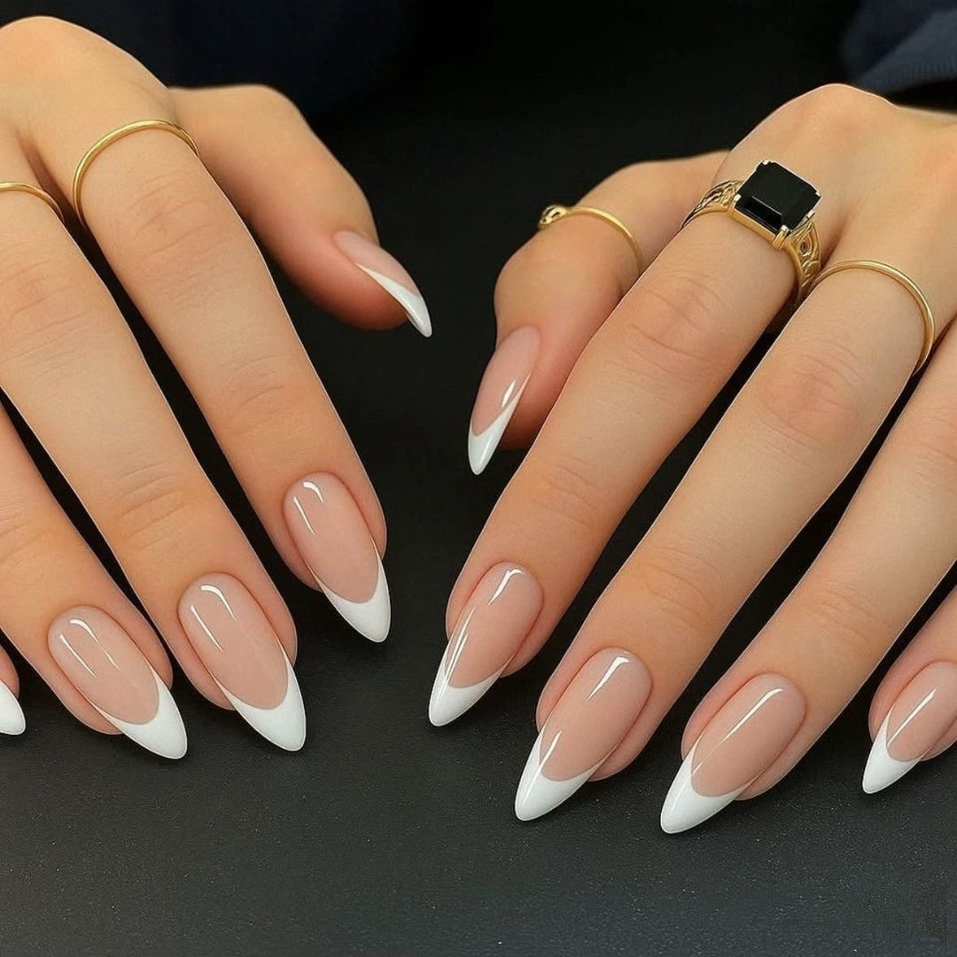 Artificial nails in elegant casual French tip design Bowlift