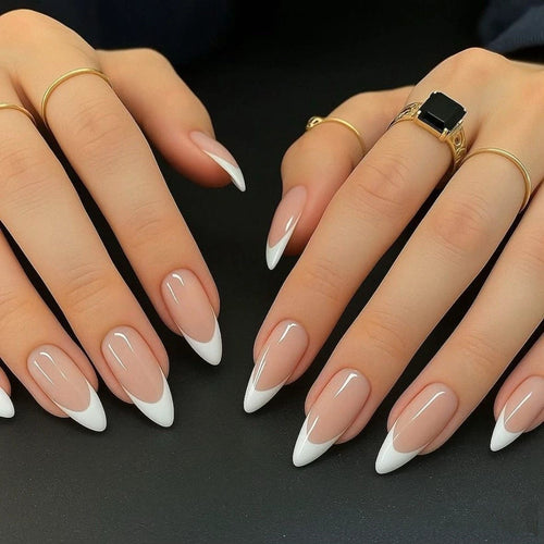Artificial nails in elegant casual French tip design Bowlift