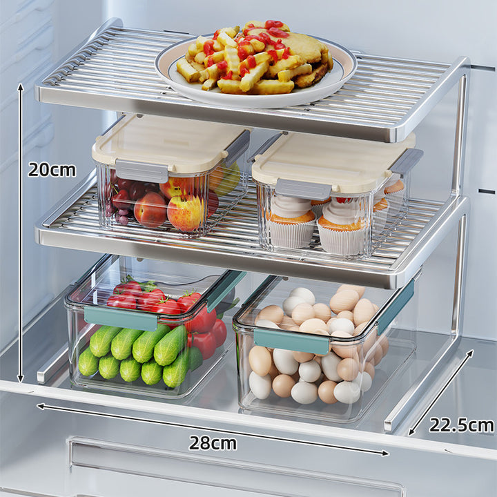 Two-Tier Adjustable Refrigerator Shelf Riser with Non-Slip Slatted Platform