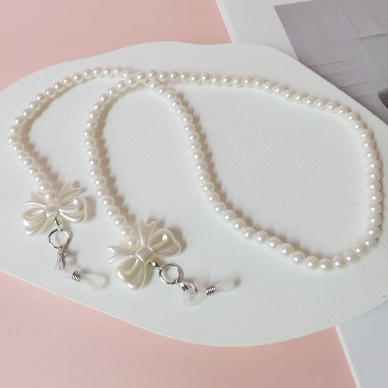 Elegant pearl glasses chain with bow pendants Bowlift