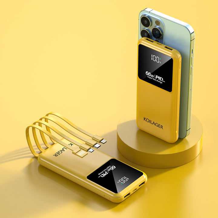 Multi-functional power bank with integrated charging cables and LCD display Bowlift