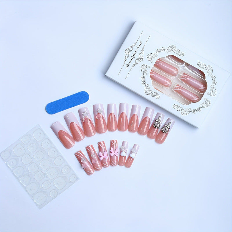 Artificial Nail Set with Floral and Glittering Accents Bowlift