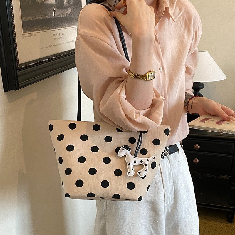 Polka Dot Canvas Shoulder Tote Bowlift