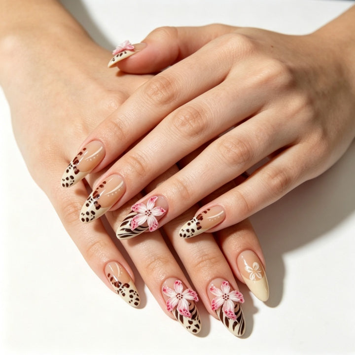 Floral Design Stiletto Press-On Nails