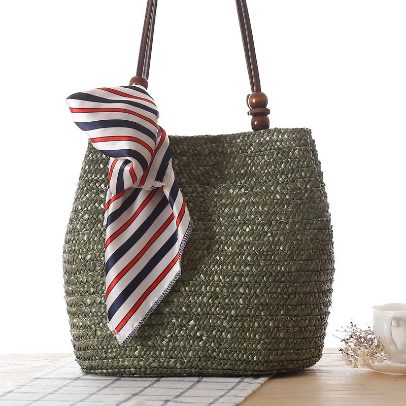 Braided handbag with stylish striped scarf Bowlift