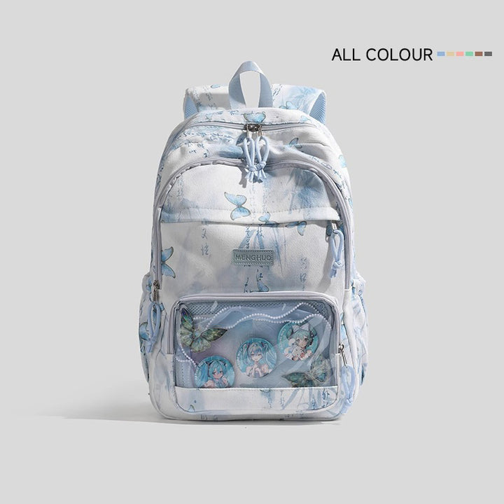 Butterfly-Printed Multi-Compartment Backpack Bowlift