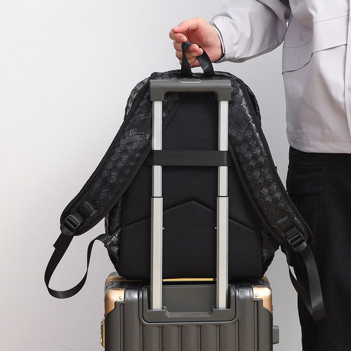 Woven Leather Casual Backpack Bowlift