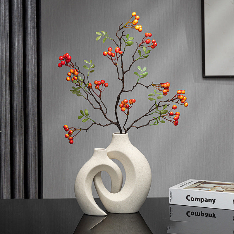 Modern Sculptural Hollow-Ring Ceramic Tabletop Vase Set With Minimalist Asymmetrical Silhouette