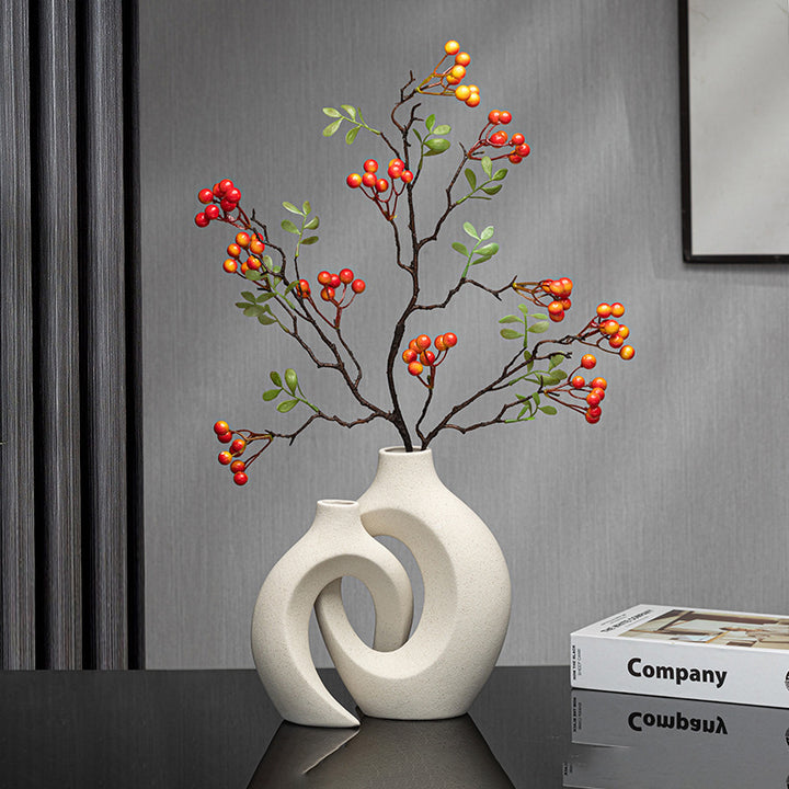 Modern Sculptural Hollow-Ring Ceramic Tabletop Vase Set With Minimalist Asymmetrical Silhouette