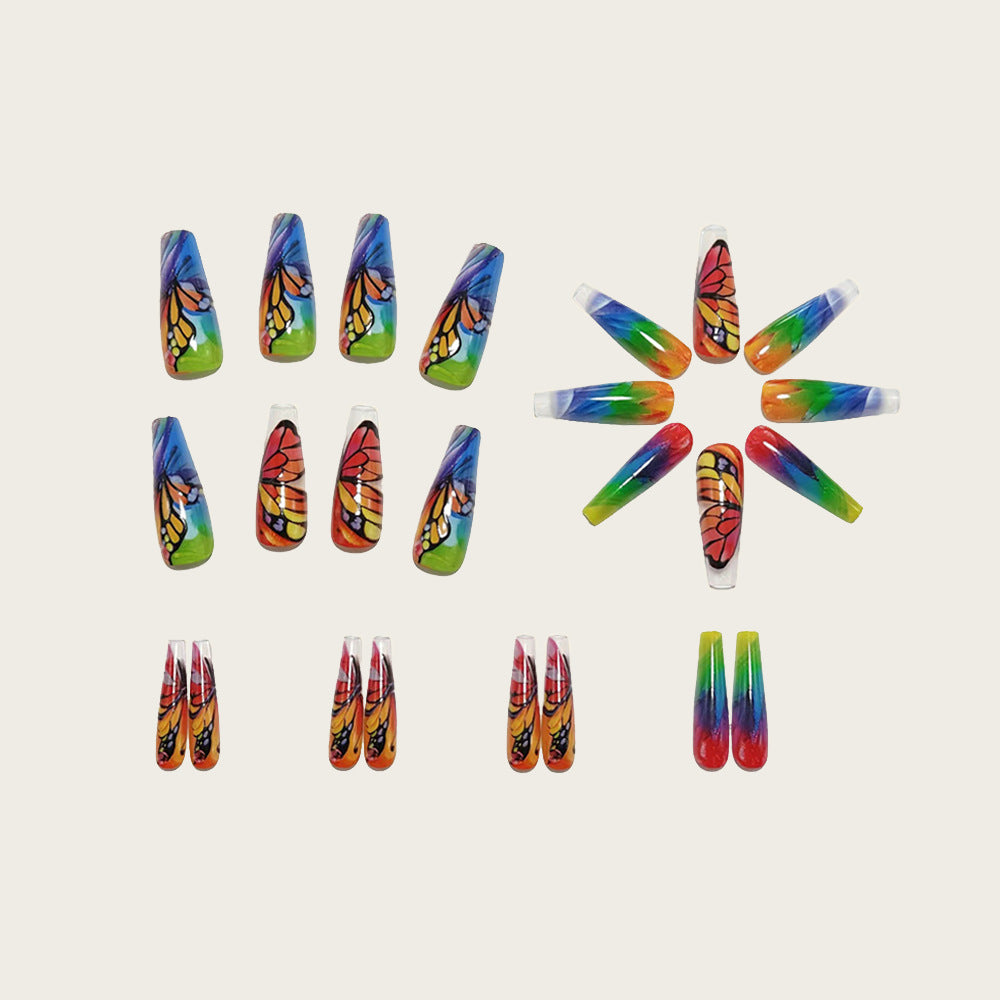 Artificial nails with colorful butterfly design Bowlift
