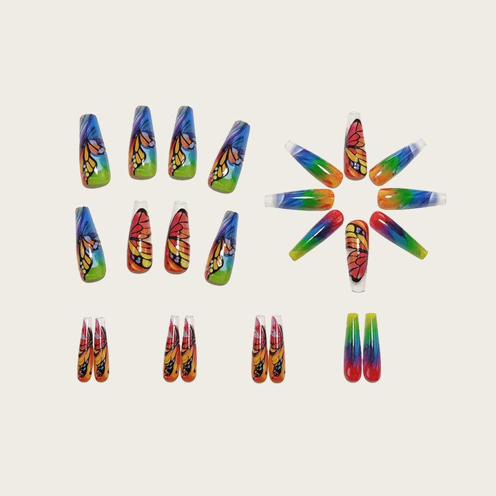 Artificial nails with colorful butterfly design Bowlift