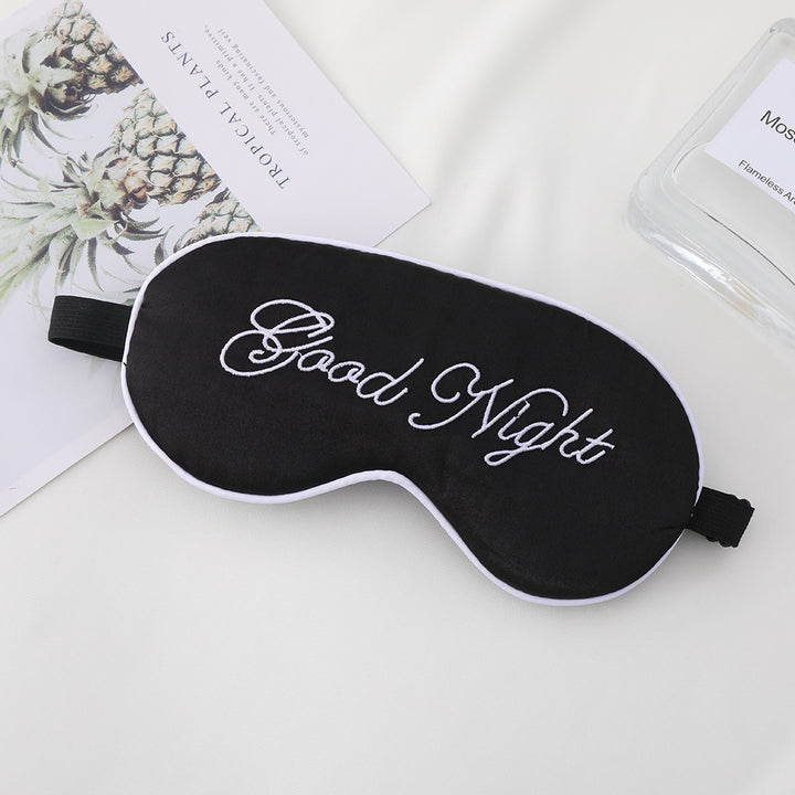 Unisex embroidered contoured sleep mask with decorative text embroidery and adjustable elastic band Bowlift