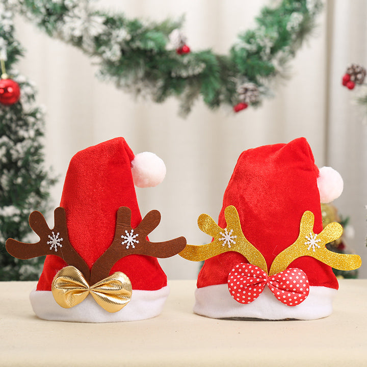 Festive Santa Hat with Reindeer Ears Bowlift