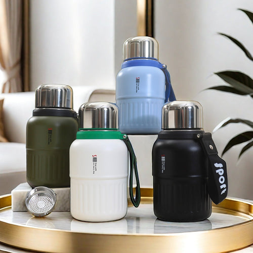 Insulated stainless steel drinking bottle with removable tea strainer Bowlift