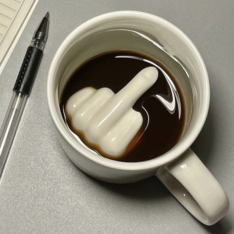 Novelty Ceramic Coffee Creamer Pourer With Sculpted Middle Finger Design