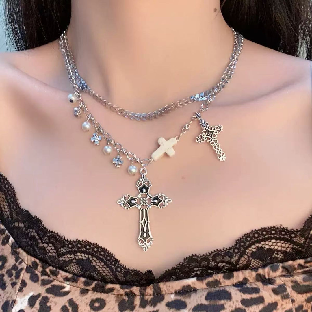 Layered Cross Pendant Necklace Bowlift