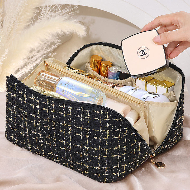 Cosmetic Organizer Bag with Luxurious Interior Layout and Elegant Fabric Design Bowlift