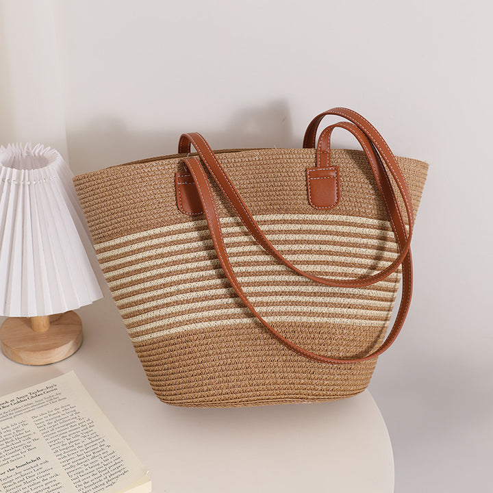 Elegant Bast Shoulder Bag with Striped Design Bowlift