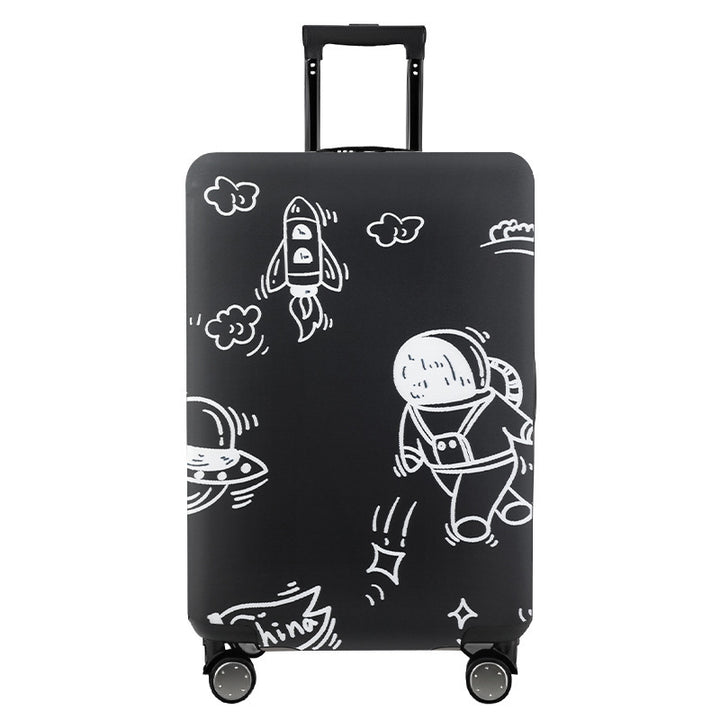 Unisex nan elastic motif suitcase cover made of stretchable polyester with handle and wheel openings Bowlift