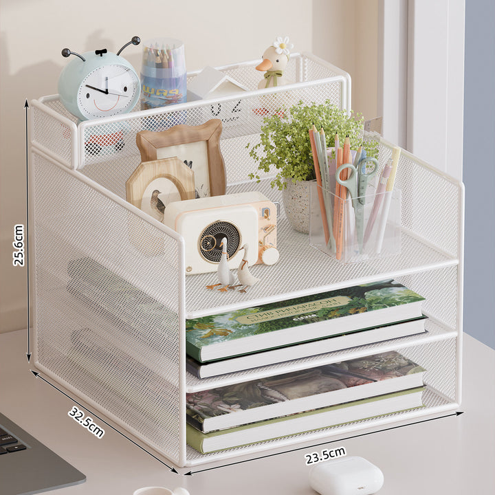 Multi-Tiered Mesh Desktop Organizer with Document Holders Bowlift
