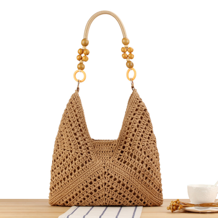 Handmade straw tote bag with elegant wooden handles Bowlift