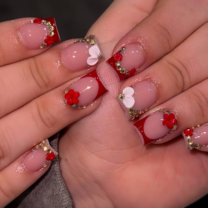 Elegant Floral Press-On Nail Art Set Bowlift