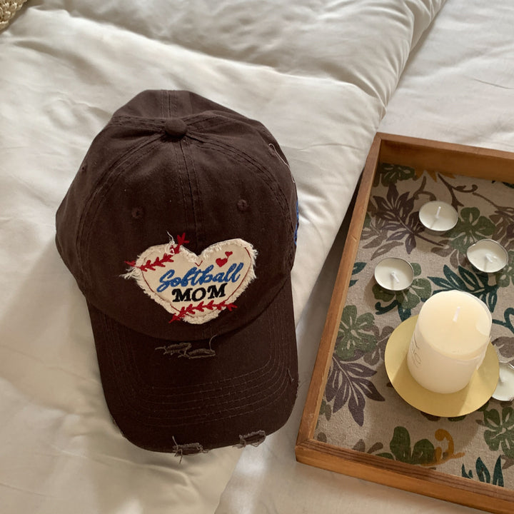Women's Embroidered Softball Mom Cap Bowlift