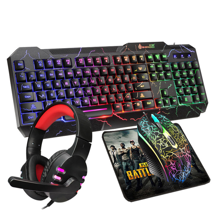 4-in-1 Gaming Accessory Set with Illuminated Keyboard, Precision Mouse, Gaming Headset, and Mouse Pad Bowlift