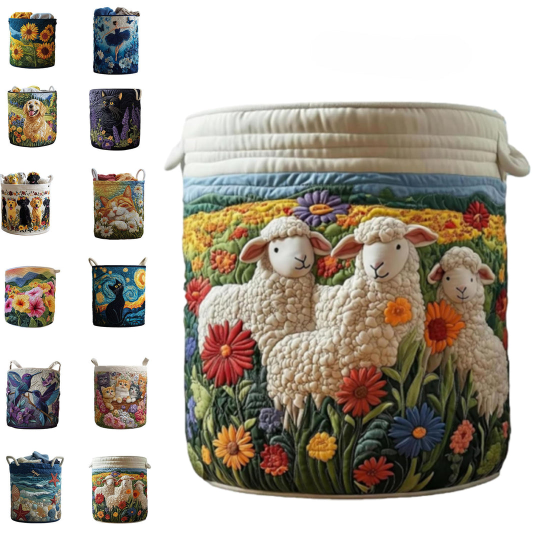 Quilted Decorative Laundry Storage Basket With Rope Handles Collapsible Fabric Organizer