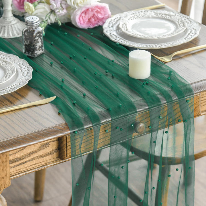 Elegant Table Runner with Pearl Detailing Bowlift