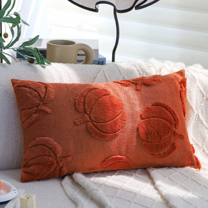 Square decorative pillow cover with 3D pumpkin tufting made of fluffy chenille and concealed zipper Bowlift