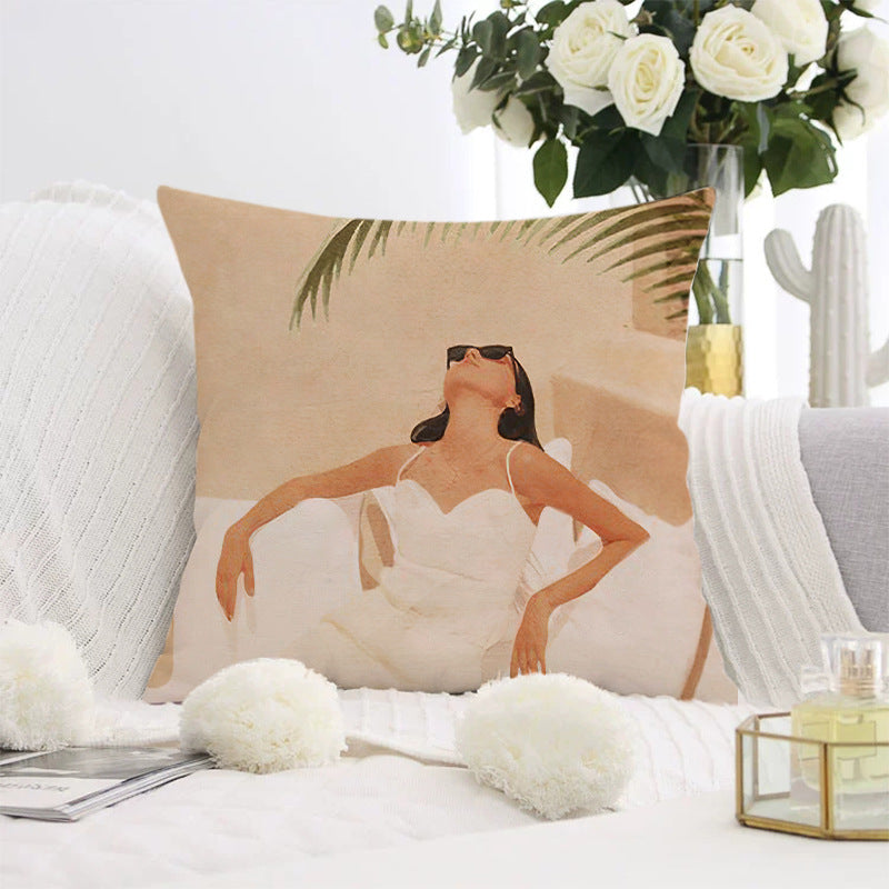 Decorative square pillow cover with abstract line drawing and cotton-linen mix Bowlift