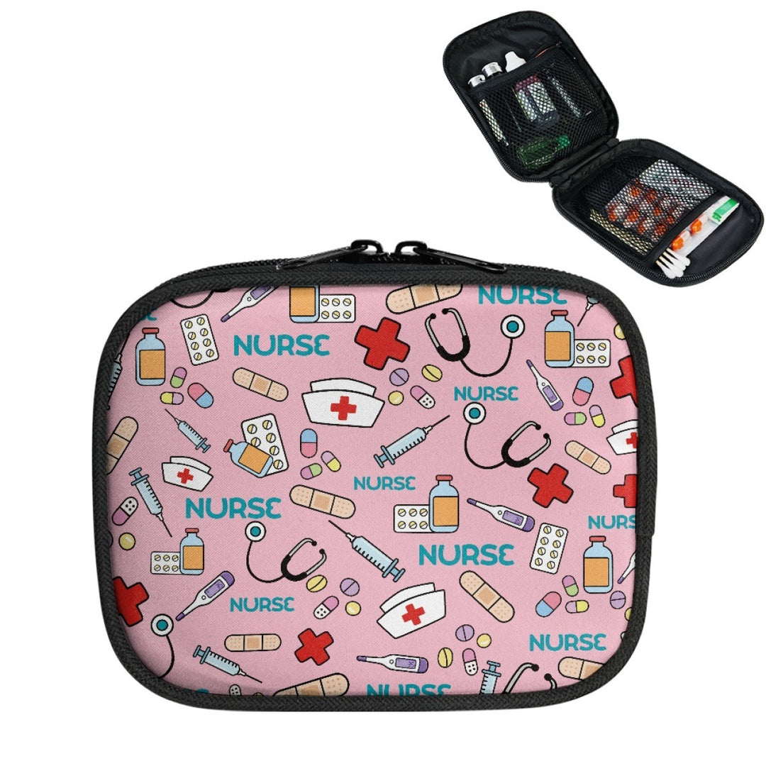 Compact Medical Organizer Pouch with Mesh Compartments and Dual-Zip Bowlift