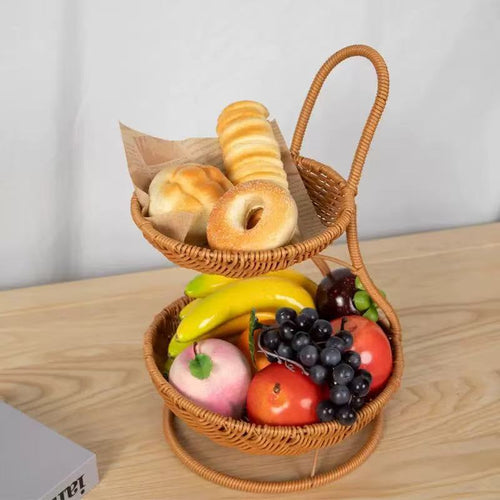 Two-Tiered Woven Serving Basket Bowlift