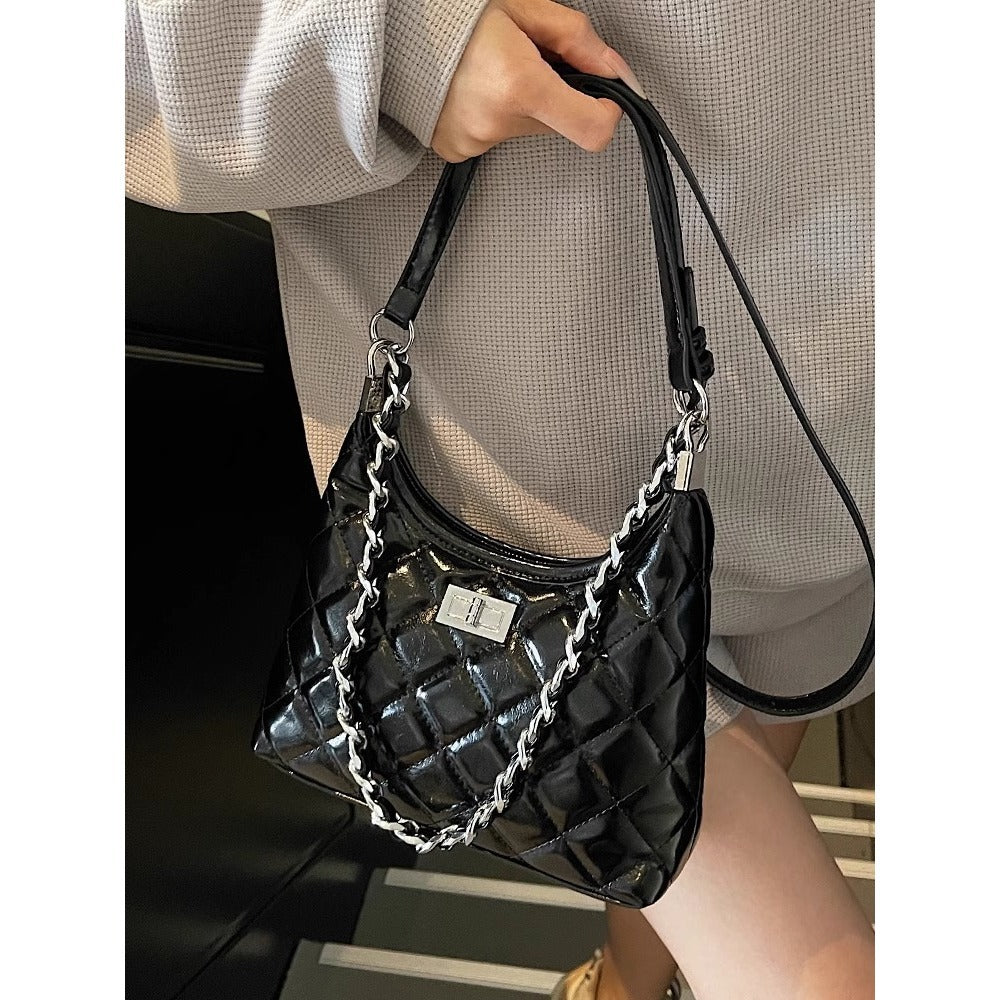 Quilted Faux Leather Chain Handbag Bowlift