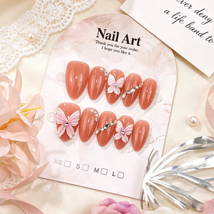 Elegant Butterfly Embellished Press-On Nail Art Bowlift