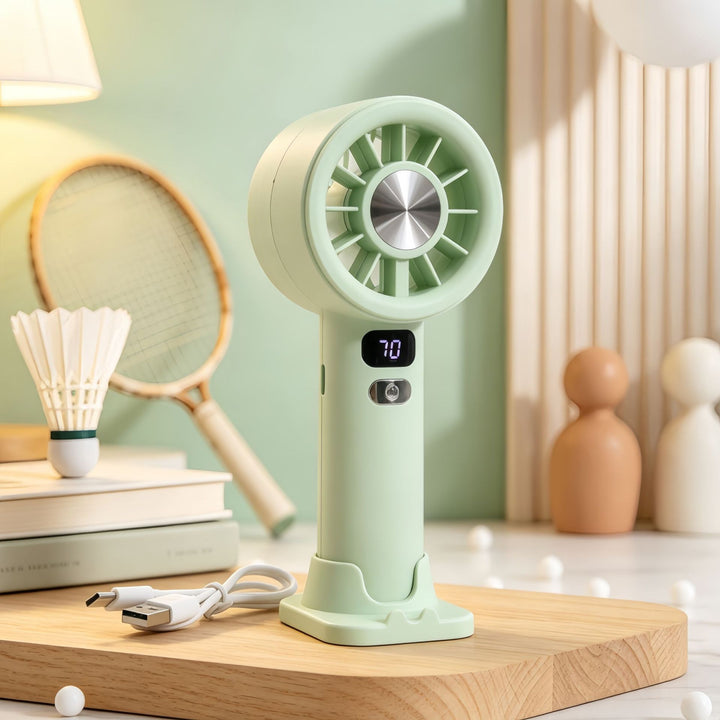 Ladies portable hand fan with LCD display and USB charging function Bowlift