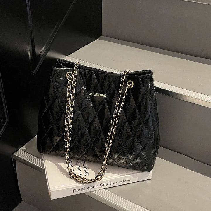 Quilted Chain-Detail Tote Bag Bowlift