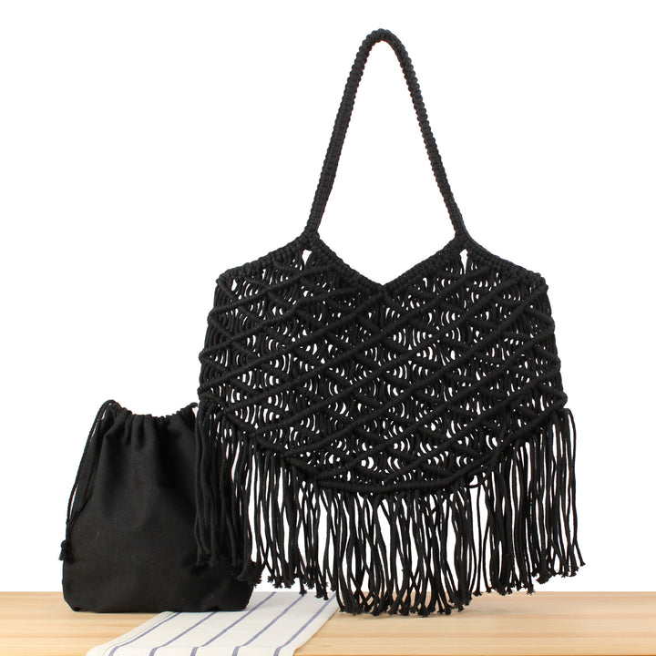 Creative Macrame Bag with Fringed Design Bowlift