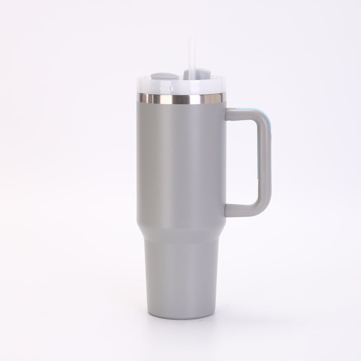 Insulated Stainless Steel Tall Travel Mug With Ergonomic Side Handle And Leak-Resistant Straw Lid